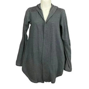 Lucky Lotus Blue Gray Open Front Cardigan XS Cotton Blend Knit Hooded Sweater